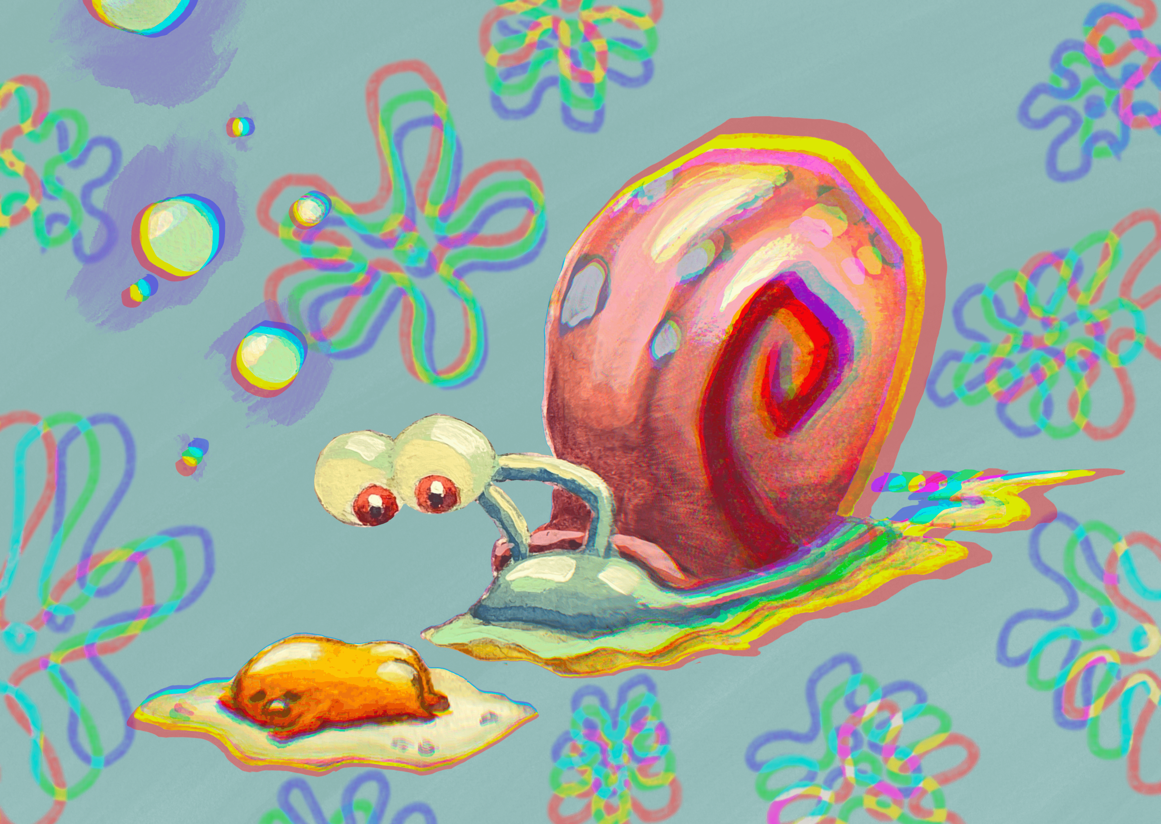 Gary and Gudetama in gouache