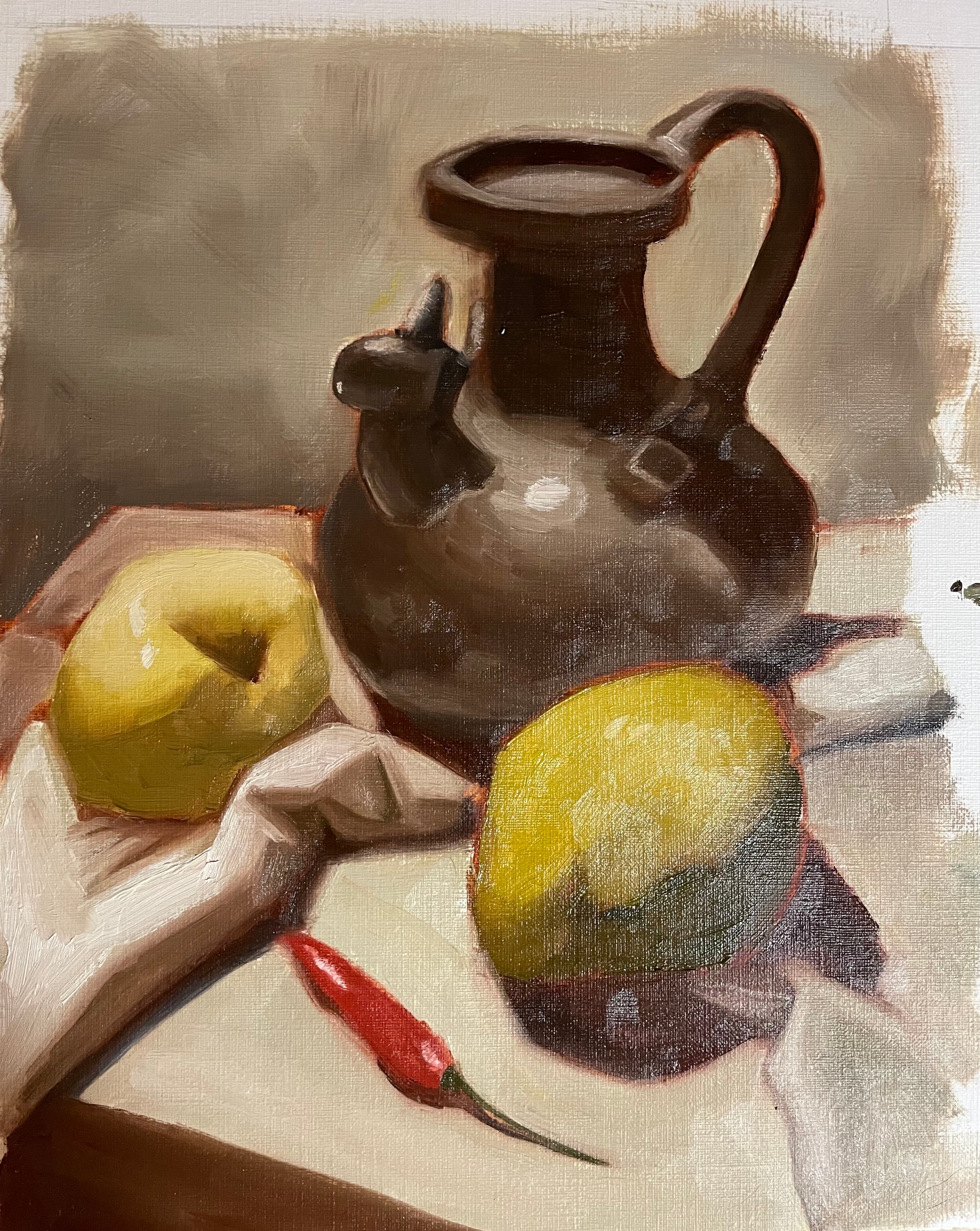 Still life: Vase, Mango, Chili