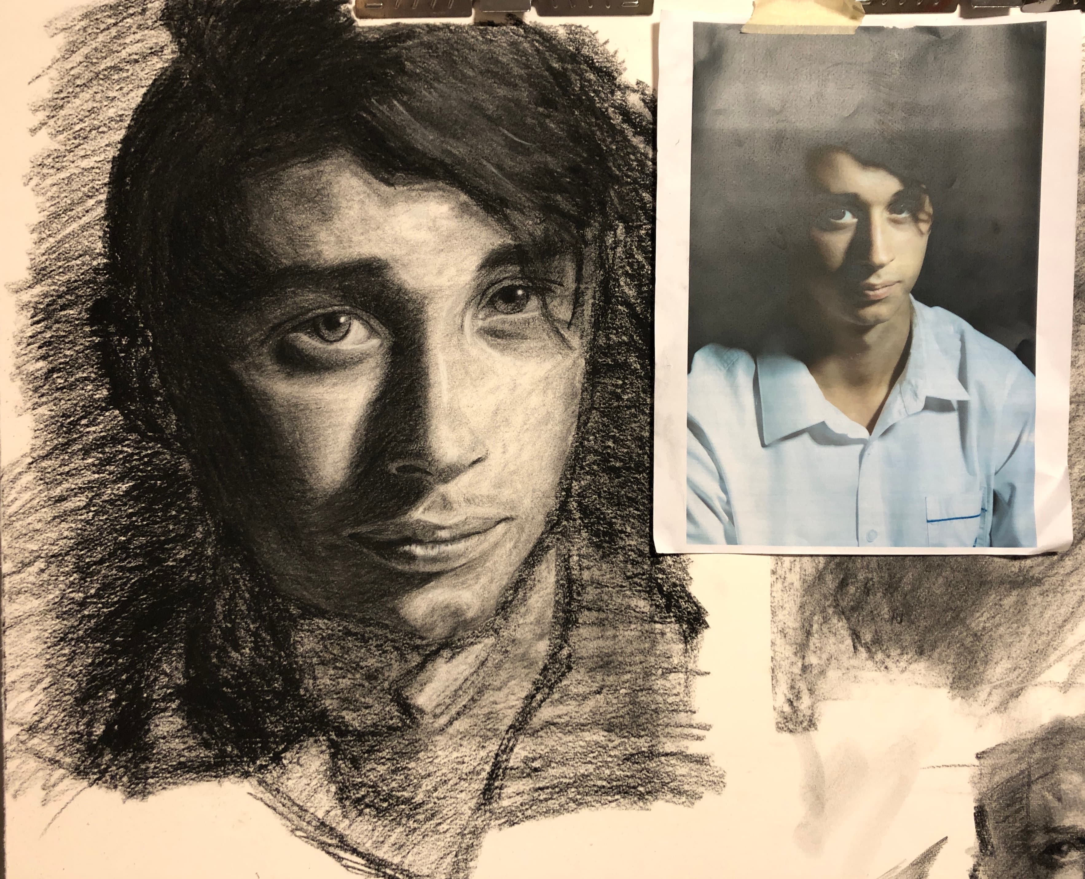 teen portrait in charcoal