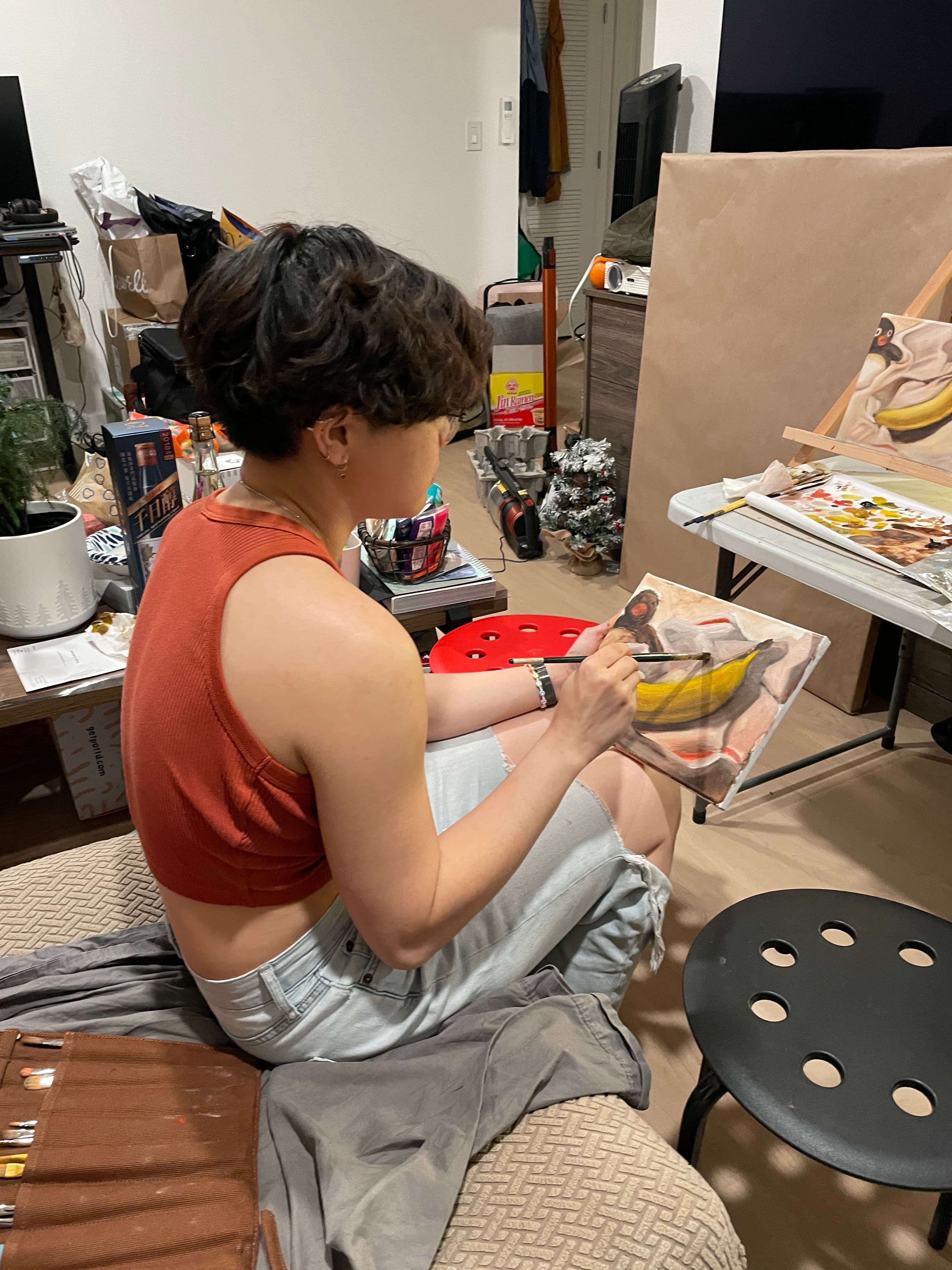 Vivian instructing oil painting
